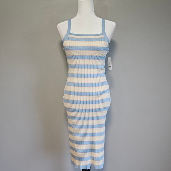 89th + Madison Ribbed Midi Dress Womens L Pastel Striped Tank Soft Girl NEW - Picture 1 of 7